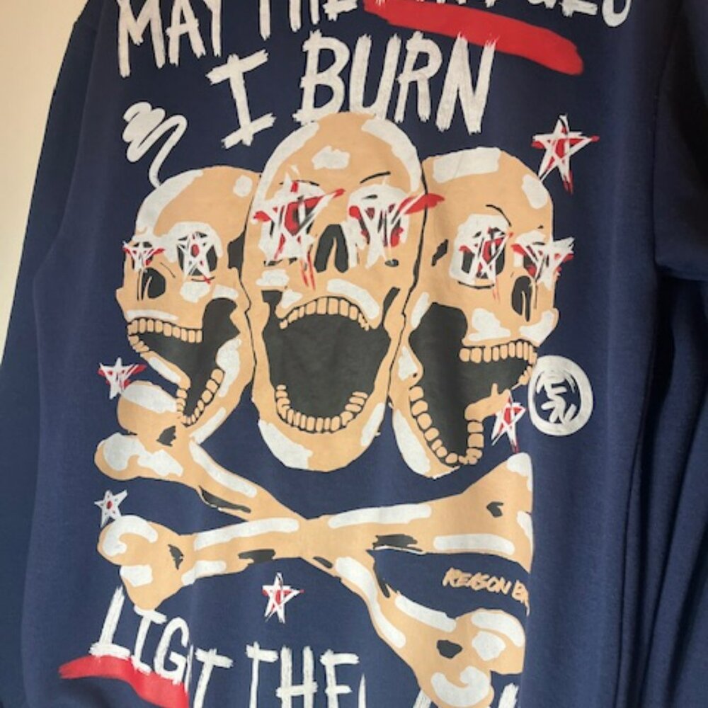 Reason Brand May the Bridges I Burn Light the Way Navy Skull Hoodie Sz M - Picture 3 of 8